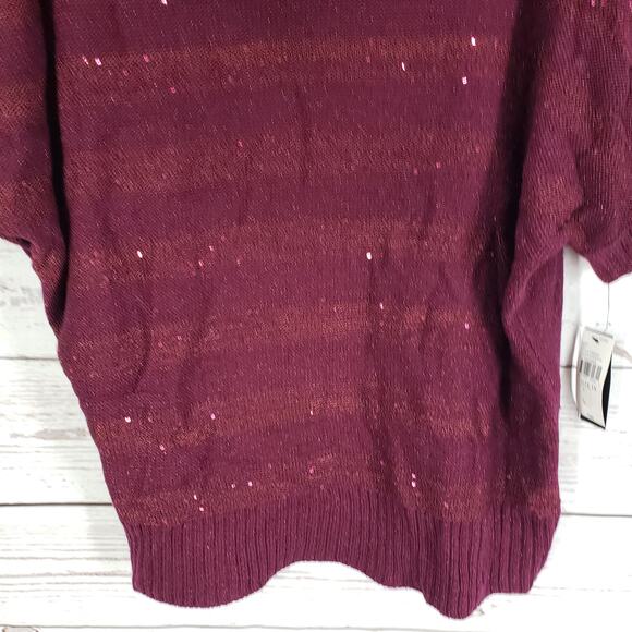 ALYX New Burgundy Knit Metallic Sequins Cowl Neck Dolman Sleeve Top Size 1X - Picture 5 of 11